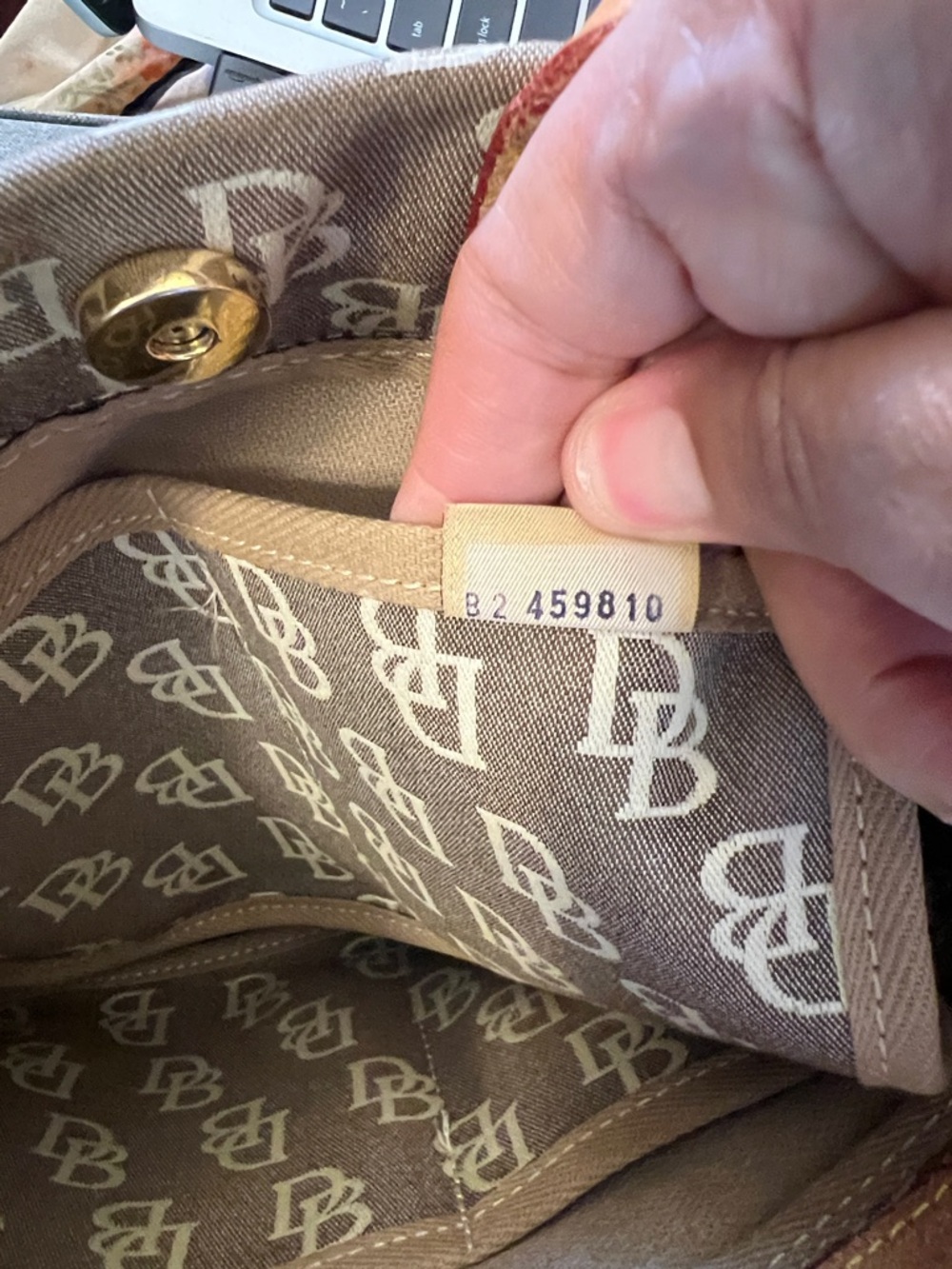 Dooney & Bourke Vintage Monogram Drawstring Bucket Tote with Leather Trim - Picture 6 of 15